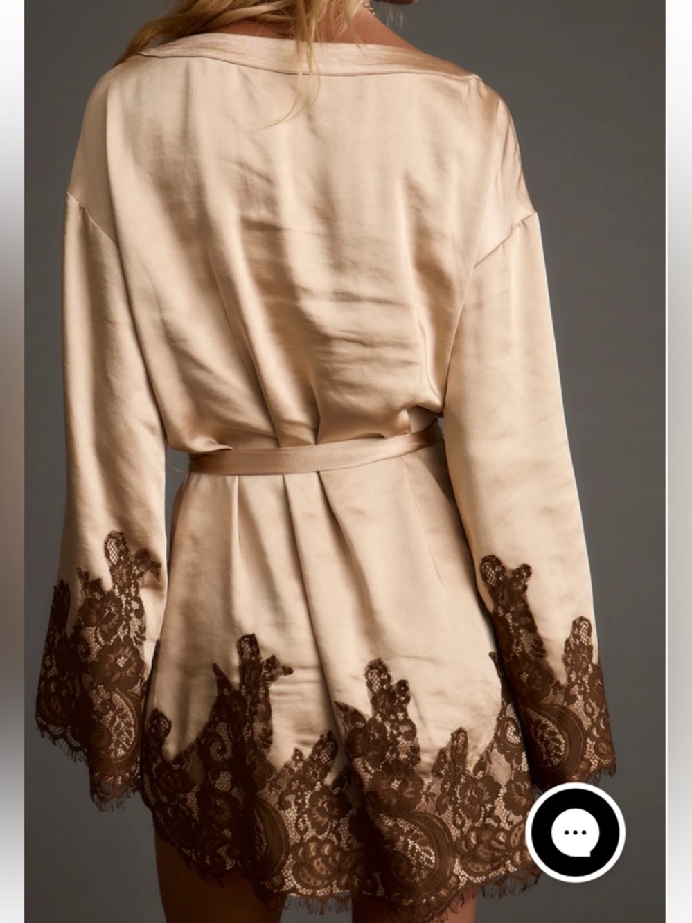 12th Tribe Beige Wrap Robe with Brown Lace Trim - Picture 4 of 16